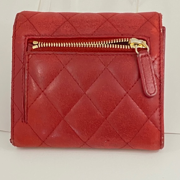 CHANEL Wallet Red Quilted Mini Bifold Leather - Picture 10 of 10
